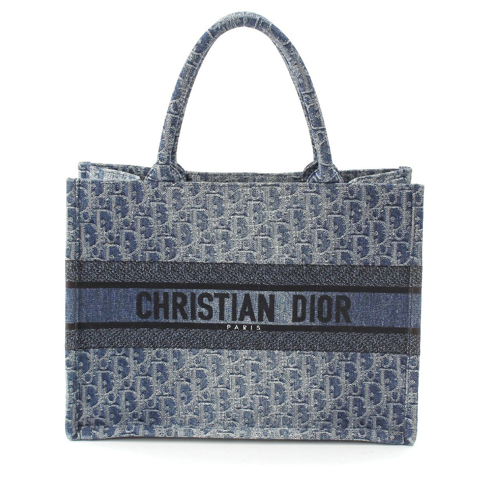 Christian Dior Oblique Book Tote Denim Jacquard Bag Handbag Blue